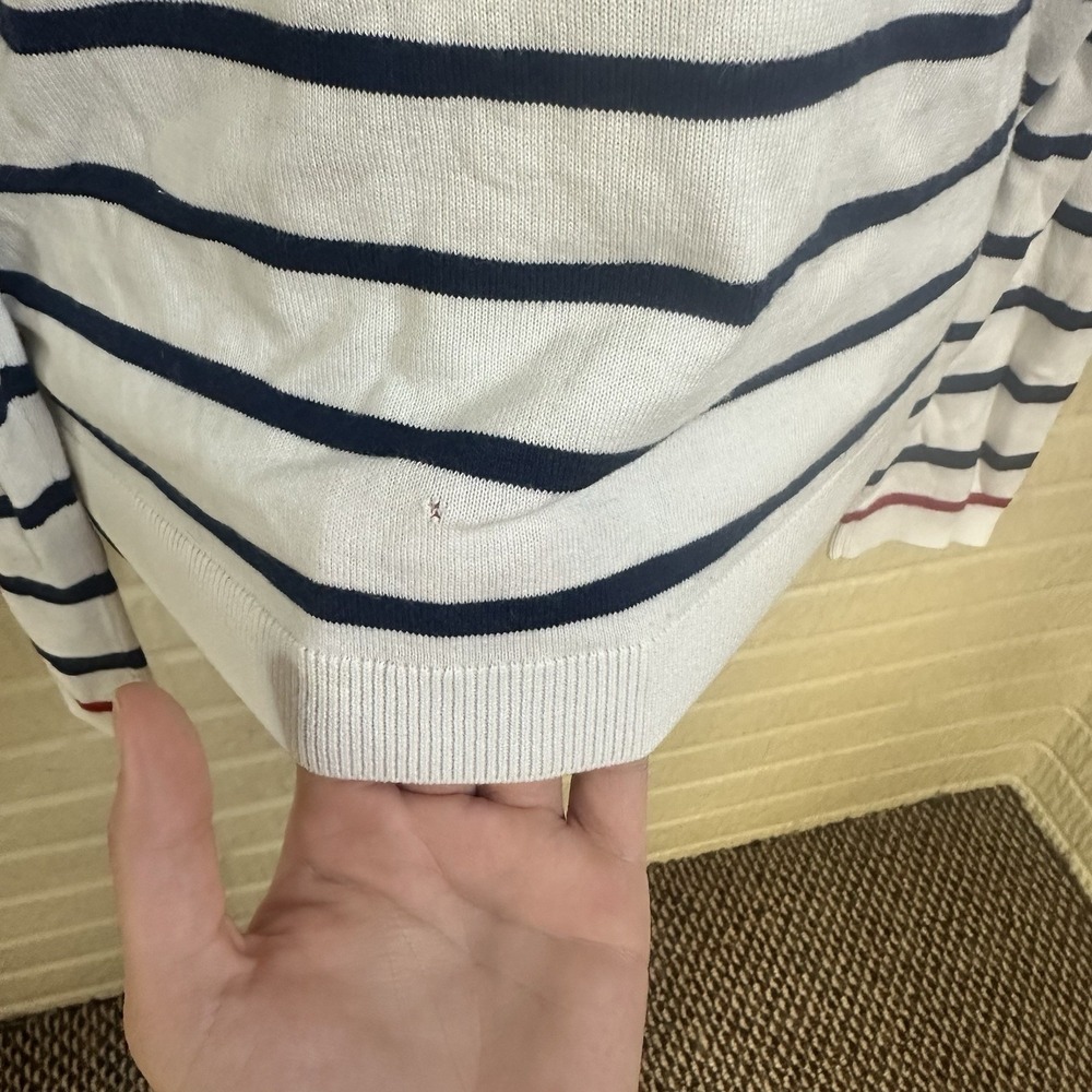 Talbots Blue White Striped Heart Cotton Blend Crew Neck Sweater Sz M Valentine's - Picture 3 of 7